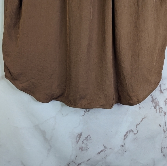 Everlane Shirt 00 2XS Women Brown Coco Button Up Short Sleeve Japanese Go Weave - Picture 10 of 16